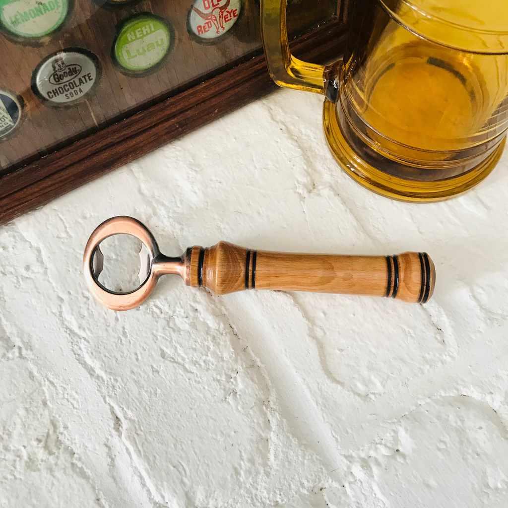 Hand-Turned Wooden Bottle Opener | Beechwood & Copper