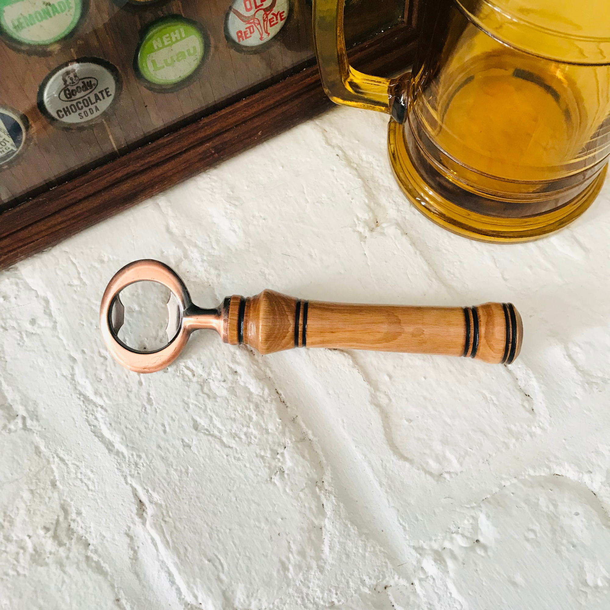 Hand-Turned Wooden Bottle Opener | Beechwood & Copper