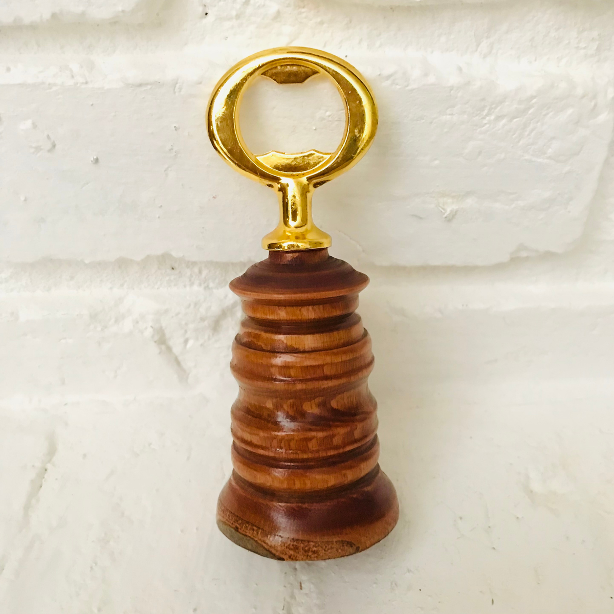 Hand-Turned Bartop Bottle Opener | Beechwood & Gold