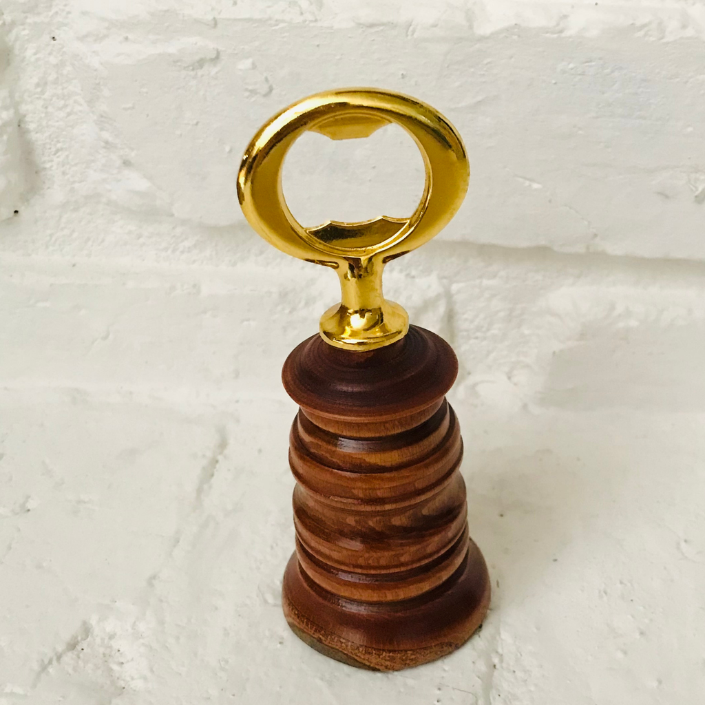 Hand-Turned Bartop Bottle Opener | Beechwood & Gold