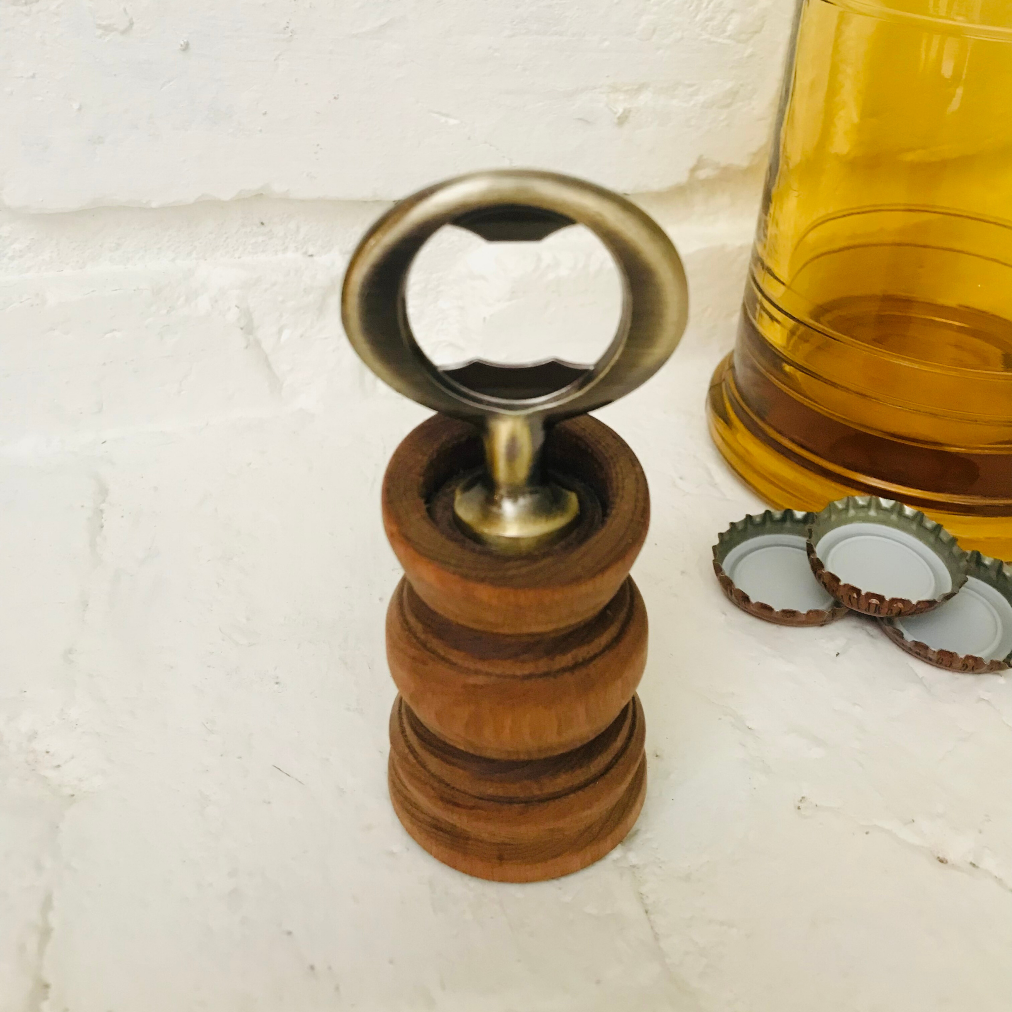 Hand-Turned Bartop Bottle Opener | Beechwood & Bronze