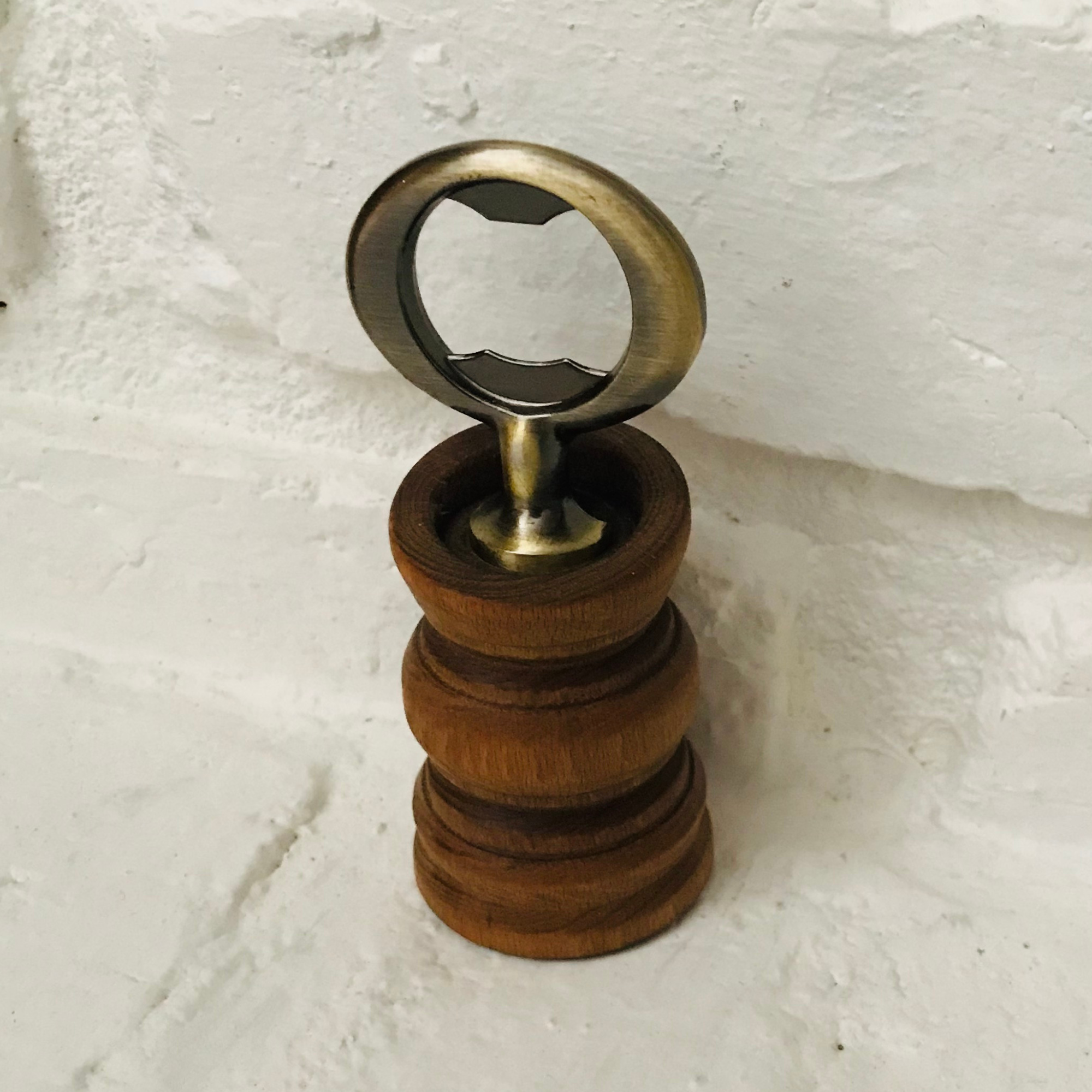 Hand-Turned Bartop Bottle Opener | Beechwood & Bronze