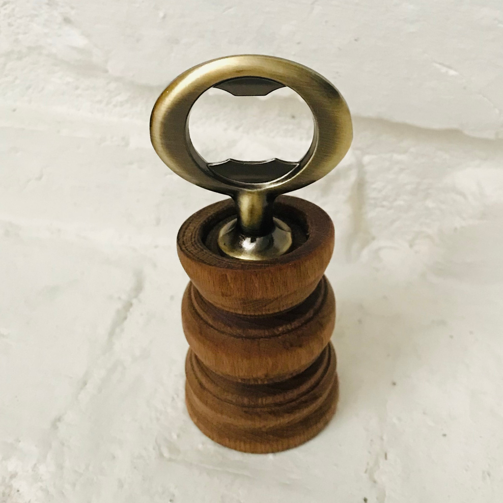 Hand-Turned Bartop Bottle Opener | Beechwood & Bronze