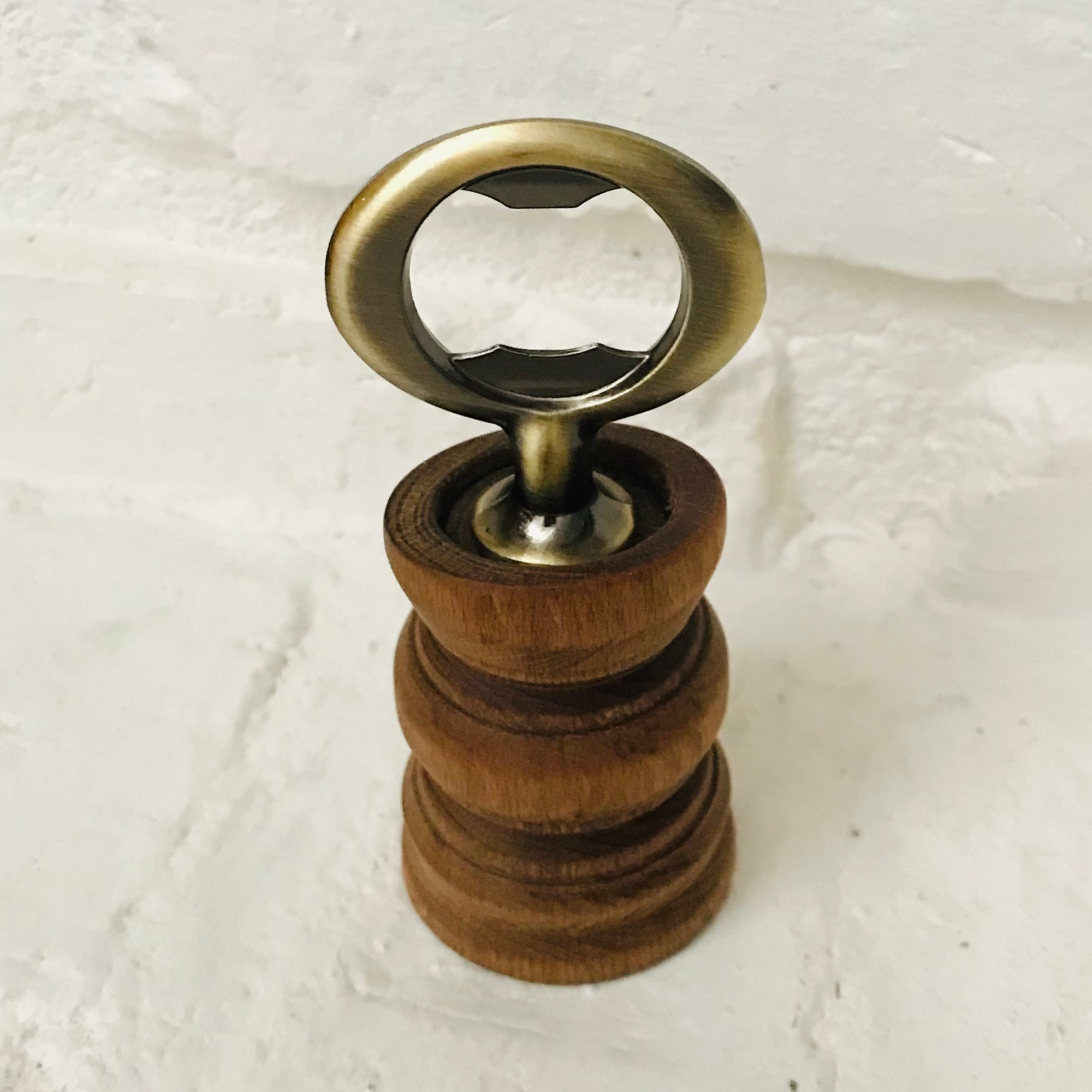 Hand-Turned Bartop Bottle Opener | Beechwood & Bronze