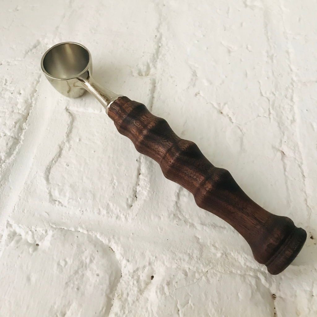Hand-Turned Wooden Coffee Scoop | Black Walnut & Silver
