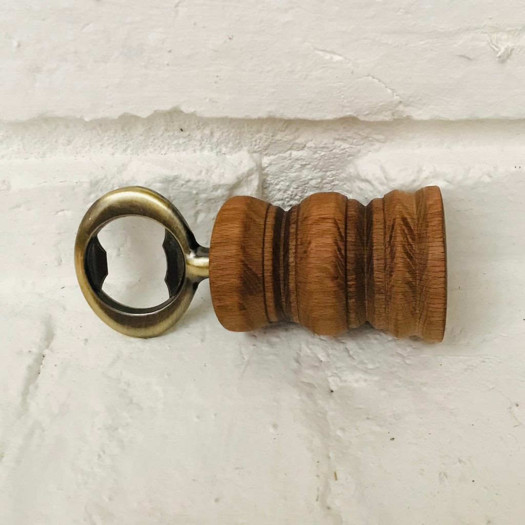 Hand-Turned Bartop Bottle Opener | Beechwood & Bronze