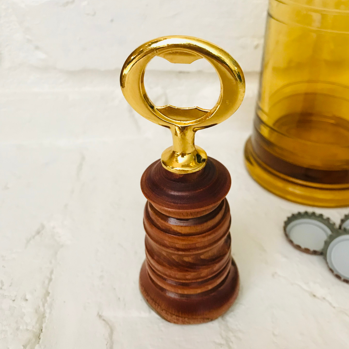 Hand-Turned Bartop Bottle Opener | Beechwood & Gold